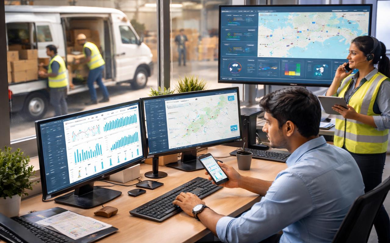 Data driven logistics operations with real time analytics, GPS tracking, and warehouse coordination in an Indian transport company